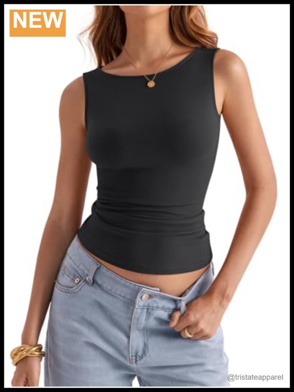 Boat Neck Tank Top Sleeveless Slim Fit Summer Casual Layering Shirt